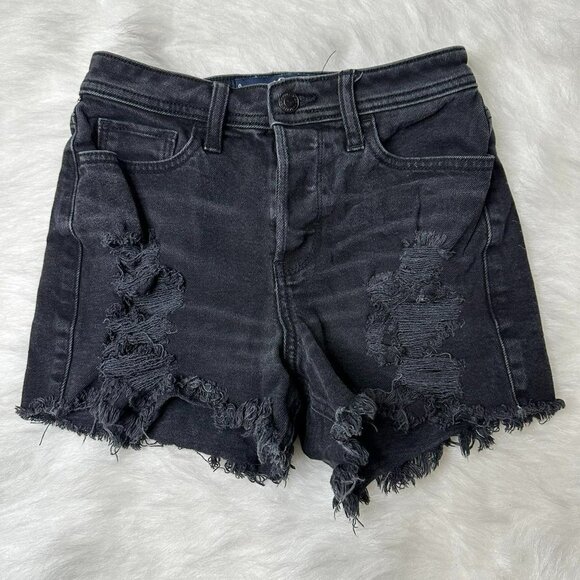 Hollister Sz 26 LOT of 2 Denim Cut-Off Shorts High Waisted Black / Med Blue - Picture 11 of 16